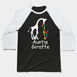 Womens Autism Auntie Giraffe Puzzle Piece Autism Awareness Baseball T-Shirt